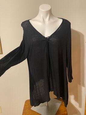 Cato Black Lightweight Tie-Front Long Sleeve Top